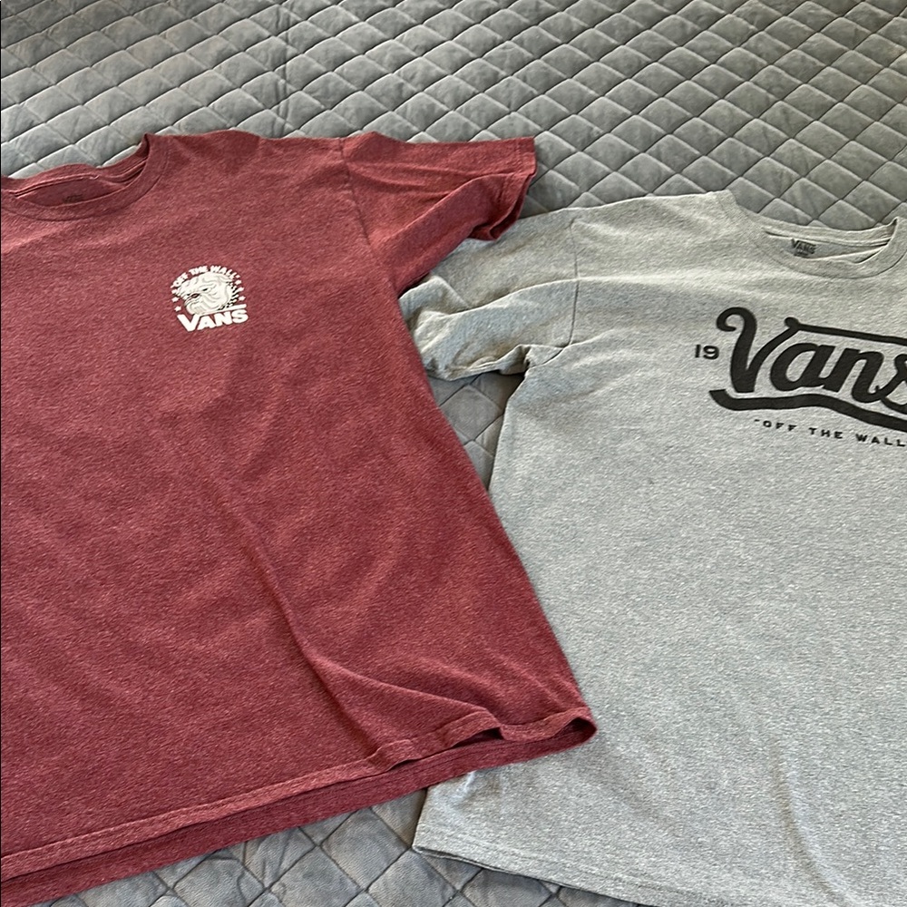 Vans Burgundy and Light Gray T-Shirts - A